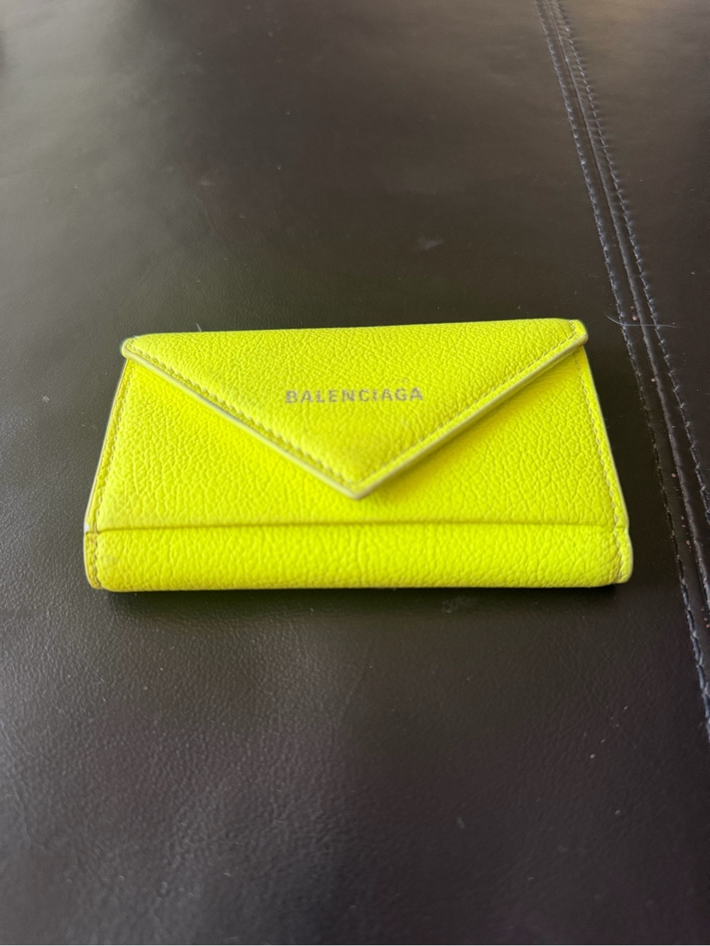 Balenciaga Neon Yellow Leather Mini Envelope Card Holder